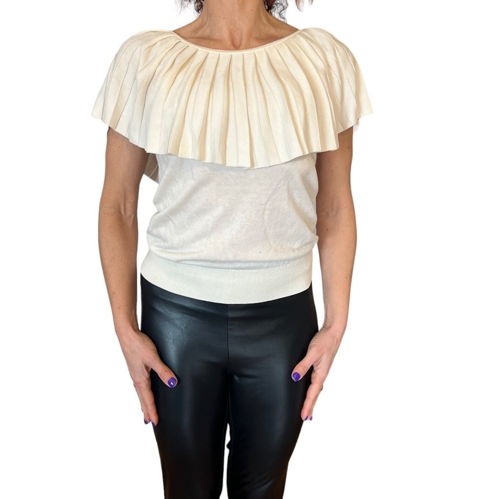 MAJE BEIGE KNIT WOMEN'S SLEEVELESS SWEATER TANK TOP PLEATED RUFFLE LAYER 1/ S